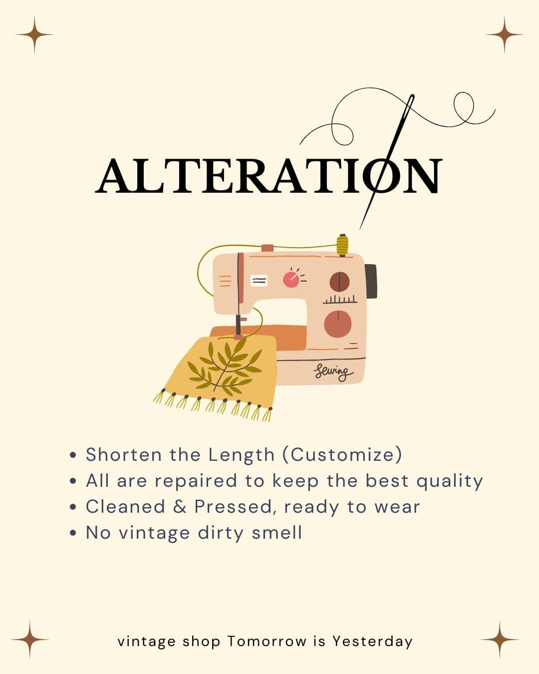 บริการ alteration ในร้าน ปรับขนาดและตัดเย็บก่อนจัดส่ง