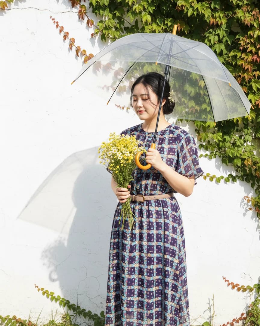 Vintage Deep Purple Floral Grid Dress
