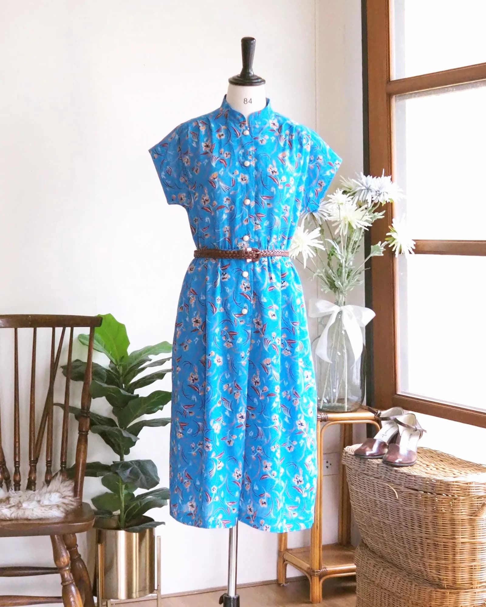 Vibrant Deep Blue Floral Vintage Dress