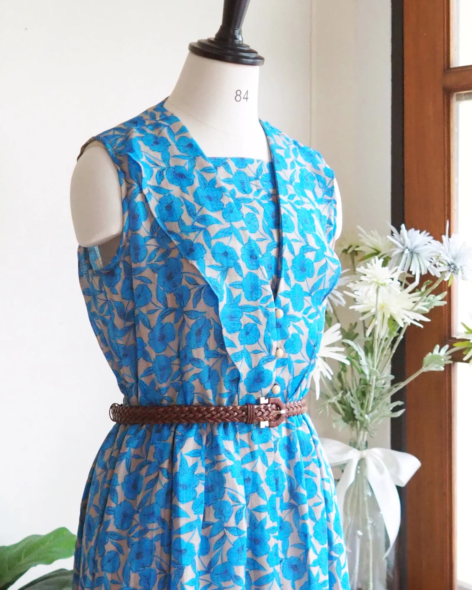 Vibrant Deep Blue Floral Vintage Dress