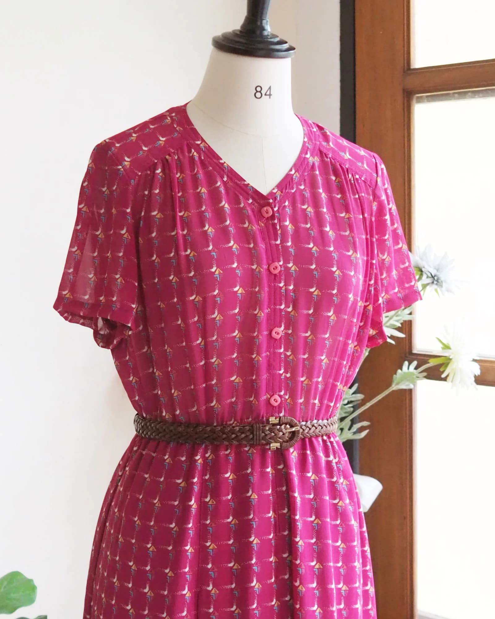 Vintage Fuchsia Graphic Print Dress