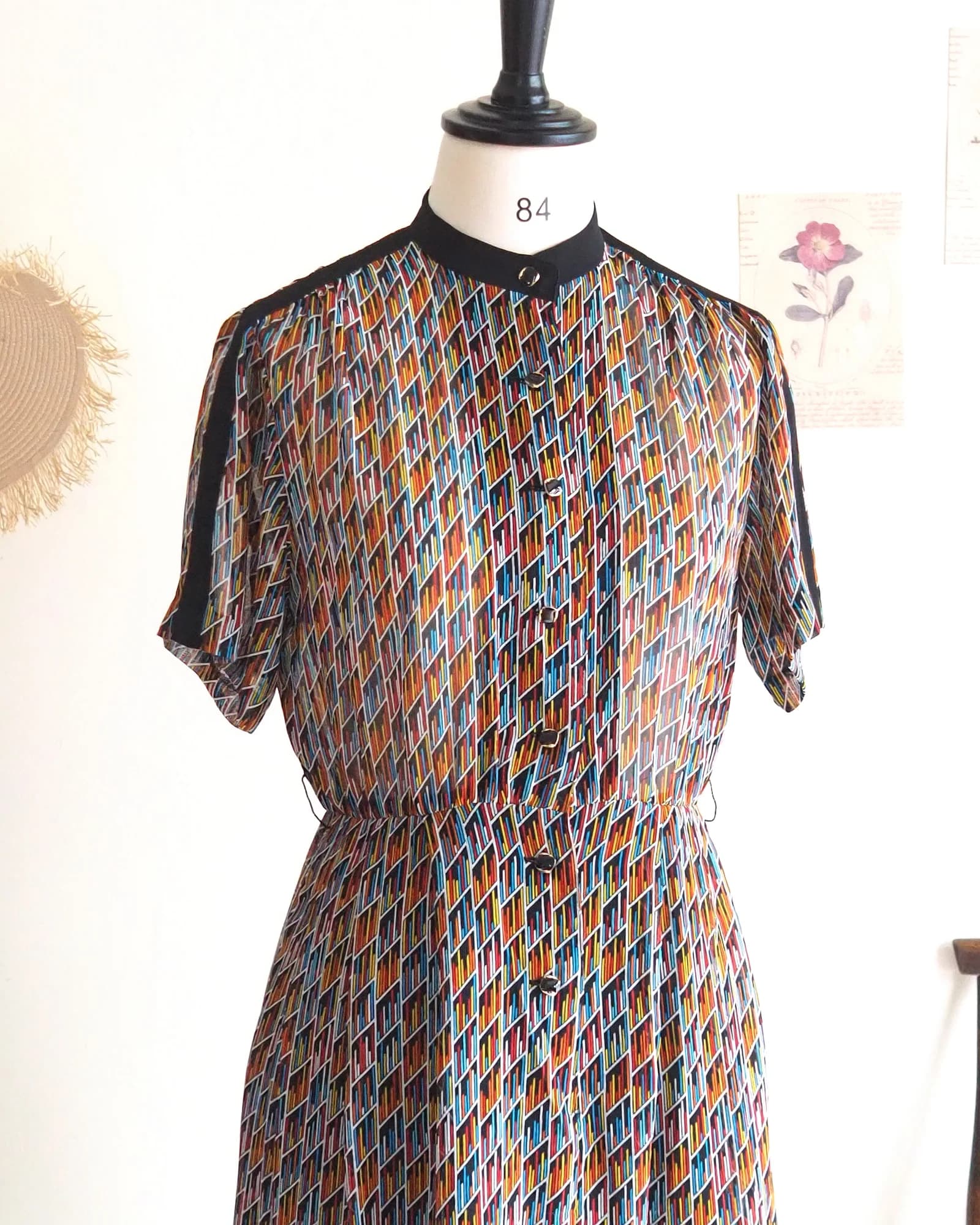 Vintage Brown Graphic Art-Style Dress